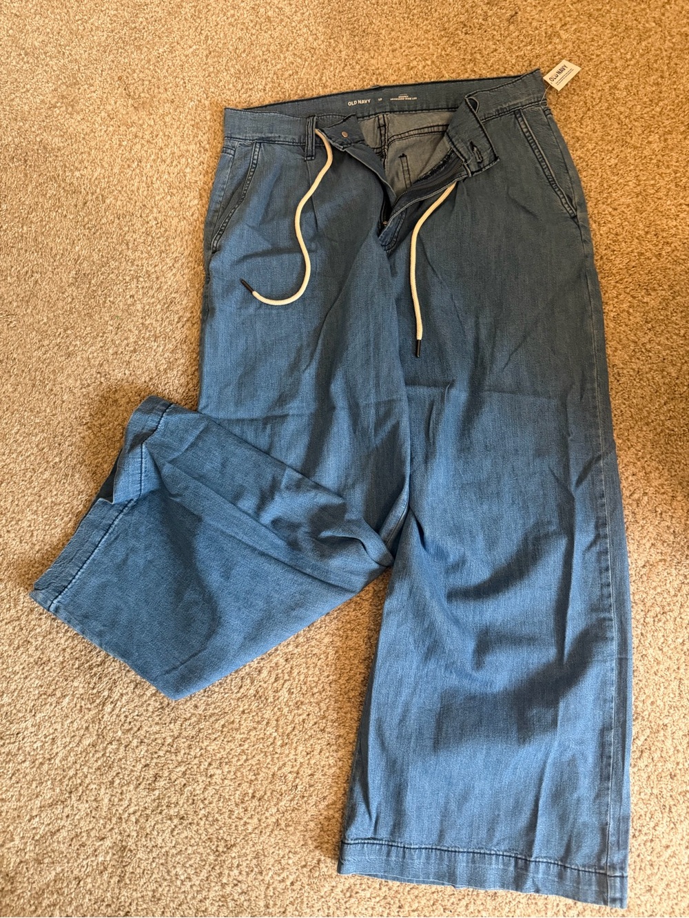Blue Drawstring Jeans - Casual Straight Fit
